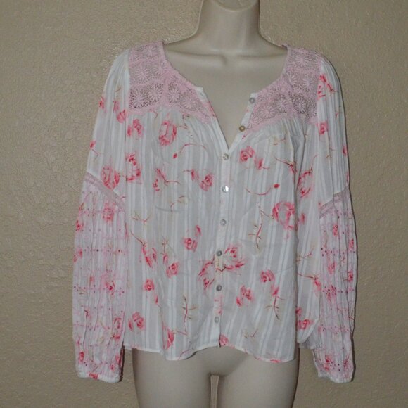 $290 Sz S LoveShackFancy Pink Floral Print Lilith Long Sleeve Blouse - Picture 1 of 7